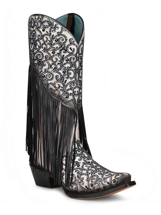 Corral Boots Shoes - Corral Lamb Overlay Embroidery Fringe Boots Sz 7.5M NWT